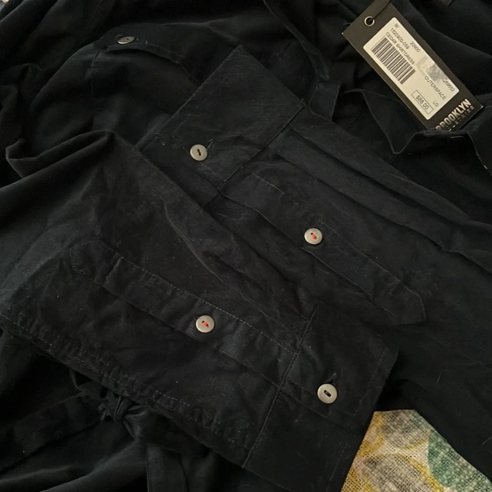 NWT Brooklyn Industries Navy Cedar Shirtdress Outer-space 100% Cotton Size Large - Picture 12 of 15